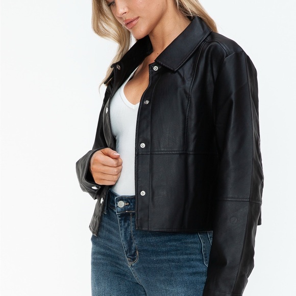 Snobbish Snap Down Long Sleeve PU Leather Jacket - Picture 9 of 12